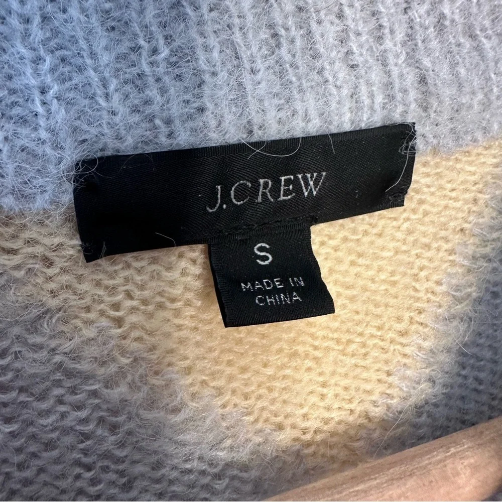 J. CREW Diamond Checked Argyle Cropped Crewneck Sweater Blue Cream Size Small